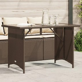 vidaXL Masă de grădină cu blat din sticlă maro 110x68x70 cm poliratan