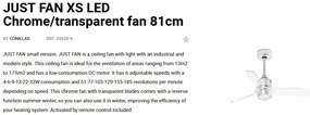 Lustra cu Ventilator si telecomanda JUST FAN XS LED crom/transparent