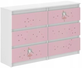 Comodă roz pentru copii cu balerină, 77 x 30 x 120 cm