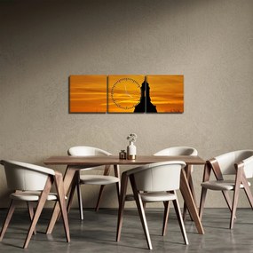 Tablou cu biserică în apus de soare (cu ceas) (90x30 cm)