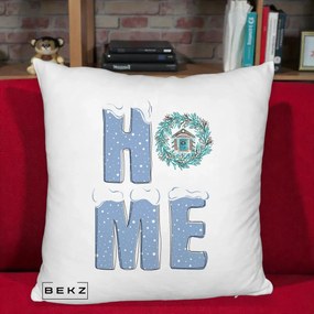 Perna Decorativa HOME Iarna cu Coroana, 40x40 cm, Alb Pufos, Husa Detasabila, Perna Inclusa, BEKZ®