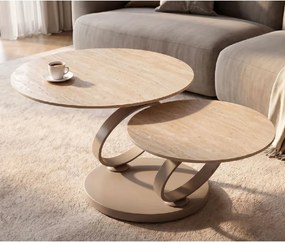 Masuta de cafea moderna cu doua blaturi rotative din ceramica DANCING RINGS 80-135cm