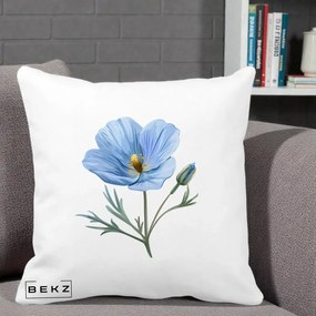 Perna Decorativa Mac Albastru Acuarela, 40x40 cm, Alba Mata, Husa Detasabila, Perna Inclusa, BEKZ®