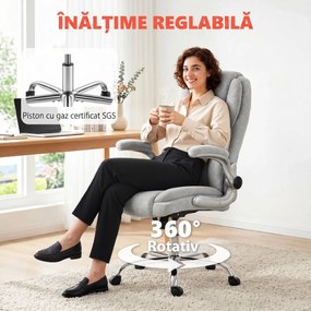 Scaun Ergonomic HOMCOM, Spătar Înalt, Tapițat în Catifea Imprimată, Cotiere Rabatabile, Alb Crem | Aosom Romania