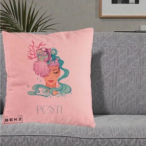 Perna Personalizata Zodiac Pesti Cowgirl, 40x40 cm, Roz, Husa Detasabila, Perna Inclusa, BEKZ®