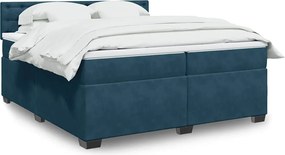 vidaXL Pat box spring cu saltea, albastru, 200x200 cm, catifea