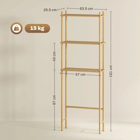 HOMCOM Unitate de Depozitare Deasupra Toaletei din Bambus cu 3 Rafturi, 63,5x25,5x181 cm, Lemn Natural | Aosom Romania