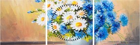 Tablou pictat cu vaza și flori (cu ceas) (90x30 cm)