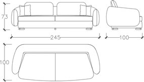 Canapea lemn masiv Calynda, 245 × 73 × 100 cm
