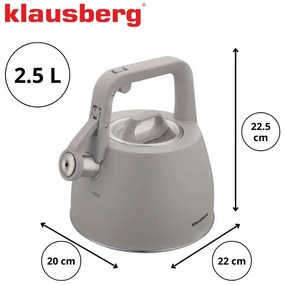 Ceainic cu fluier Klausberg KB 7916, 2.5 l, Maner izolat termic, Inductie, Gri