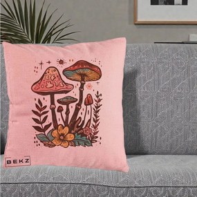Perna Decorativa Ciuperci Boho Multicolore, 40x40 cm, Roz, Husa Detasabila, Perna Inclusa, BEKZ®
