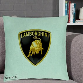 Perna Personalizata cu emblema Lamborghini, 40x40 cm, Verde Menta, Husa Detasabila, Perna Inclusa, BEKZ®