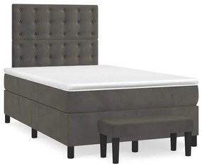 vidaXL Pat box spring cu saltea, gri închis, 120x190 cm, catifea
