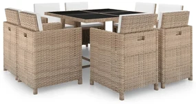42545 vidaXL Set mobilier de exterior cu perne, 9 piese, bej, poliratan