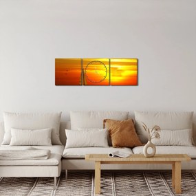 Tablou cu apus de soare și iaht (cu ceas) (90x30 cm)