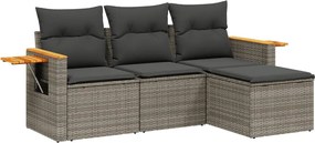vidaXL Set canapea de grădină cu perne, 4 piese, gri, poliratan