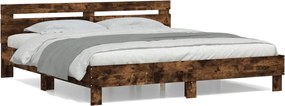 vidaXL Cadru de pat cu tăblie stejar fumuriu 200x200 cm lemn prelucrat