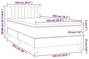 Pat box spring cu saltea, gri inchis, 100x200 cm, textil Morke gra, 100 x 200 cm, Benzi verticale