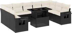 vidaXL Set canapele de grădină cu perne, 10 piese, negru, poliratan