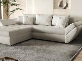 Colțar extensibil dumonde cu ladă de depozitare si sezut confortabil din spuma high-density, Loana Zoom Crem 270x185 cm