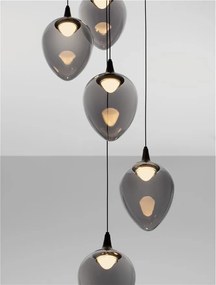 Lustra moderna cu 5 pendule LED, Metal, Sticla, Fumuriu, Nali