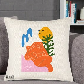 Perna Decorativa Femeie Portocalie Relaxata, 40x40 cm, Crem Reliefat, Husa Detasabila, Perna Inclusa, BEKZ®
