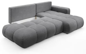 Colțar extensibil tapițat ALMADA, cu spațiu de depozitare, în formă de L, orientare dreaptă, gri