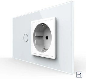 Intrerupator Simplu Cap Scara / Cruce + Priza LIVOLO cu Rama Din Sticla, Standard Italian, 4M
