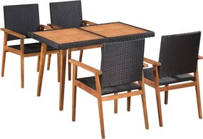 vidaXL Set mobilier de exterior, 5 piese, negru și maro, poliratan