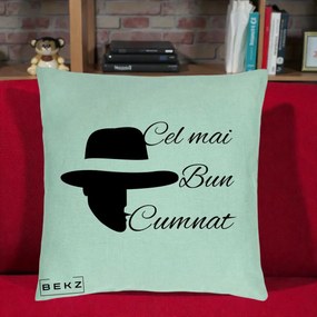 Cadou pentru Cumnat - Perna Personalizata Cel mai Bun Cumnat cu Silueta Palarie, 40x40 cm, Verde Menta, Husa Detasabila, Perna Inclusa, BEKZ®
