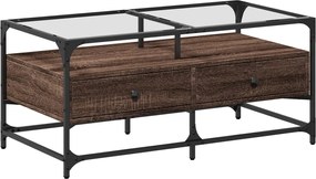 vidaXL Măsuță cafea cu blat din sticlă stejar maro 98,5x50x45 cm oțel