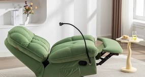 Fotoliu Recliner, suport picioare extensibil, suport telefon, Textil, Verde