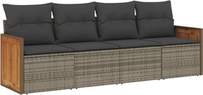 vidaXL Set canapea de grădină cu perne, 4 piese, gri, poliratan