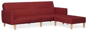 3080596 vidaXL Canapea extensibilă cu taburet, 2 locuri, roșu vin, textil