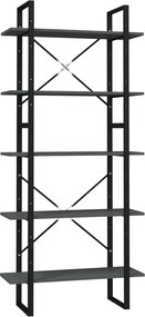 vidaXL Bibliotecă cu 5 rafturi, gri, 80x30x175 cm, lemn prelucrat