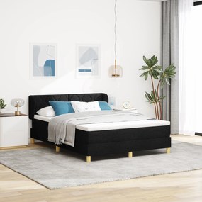 vidaXL Pat box spring cu saltea, negru, 140x200 cm, textil