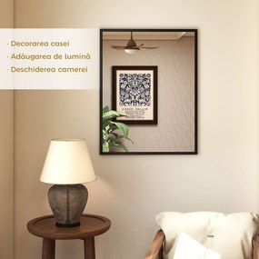 HOMCOM Oglindă de Perete din Sticlă și MDF, cu Cârlige, 70 x 90 cm, Negru | Aosom Romania