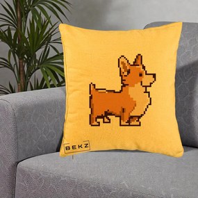 Perna Personalizata Corgi Pixel Art, 40x40 cm, Galben, Husa Detasabila, Perna Inclusa, BEKZ®