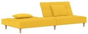 Canapea extensibila 2 locuri, 2 perne taburete, galben, textil Galben, Cu suport de picioare