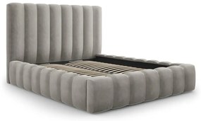 Pat dublu 200x200 cm gri deschis tapițat cu spațiu de depozitare și somieră Kelp – Micadoni Home
