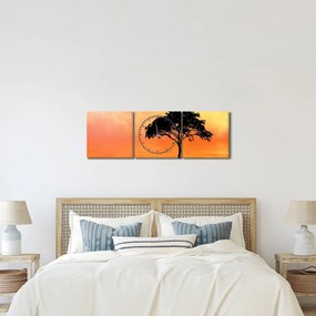 Tablou cu copac în apus de soare (cu ceas) (90x30 cm)