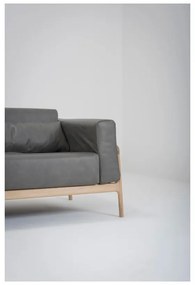 Canapea din piele bovină cu structură din lemn masiv de stejar Gazzda Fawn, 210 cm, gri închis