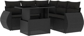vidaXL Set mobilier de grădină cu perne, 6 piese, negru, poliratan