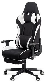 Scaun gaming alb din stofa cu suport de picioare, ergonomic si reglabil OFF 296