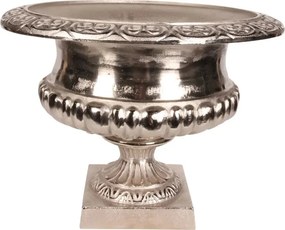 Ghiveci cu picior din aluminiu, argintiu, în formă de urnă, cu bază pătrată, finisaj nichelat, 44 x 57 cm, „Tivoli”