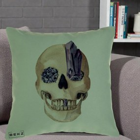 Perna Decorativa Craniu cu Cristale de Ametist, 40x40 cm, Verde, Husa Detasabila, Perna Inclusa, BEKZ®