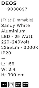 Lustra suspendata LED design liniar DEOS 25Watt 3000K, NVL-9030897