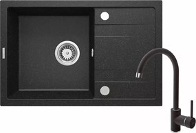 Set chiuveta bucatarie si baterie Deante Corio finisaj negru-grafit 67x44cm