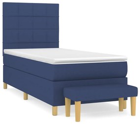3137123 vidaXL Pat box spring cu saltea, albastru, 90x190 cm, textil
