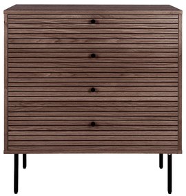 Comoda Kyoto, 4 sertare, furnir stejar, fumuriu, picioare metal negru 80x40x85 cm